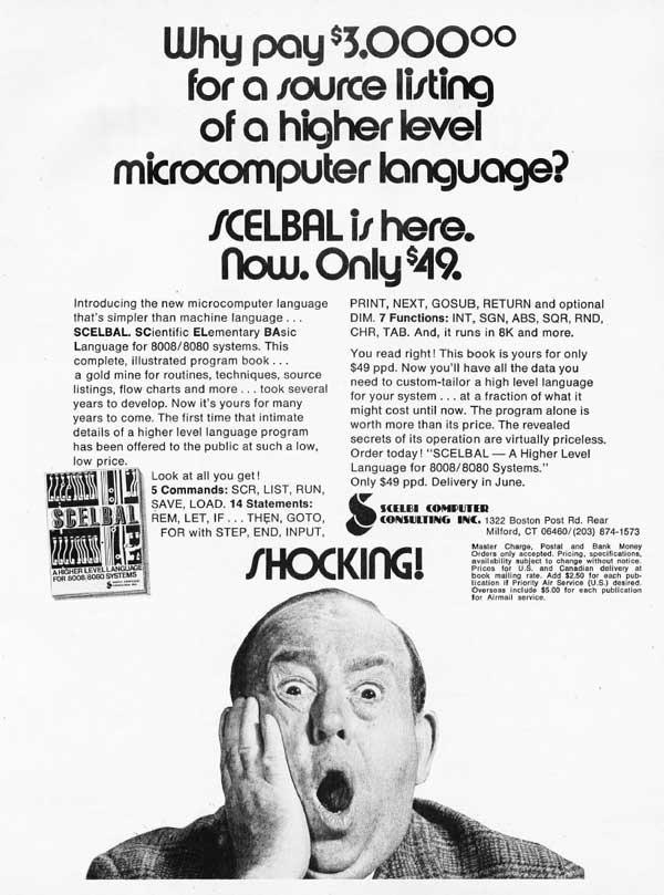 Ad introducing SCELBAL in BYTE
            Magazine, June, 1976